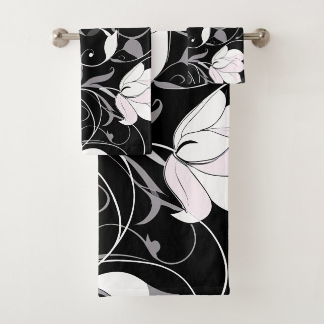 Conjunto De Toalhas Elegante Noir Floral Swirl (Insitu)