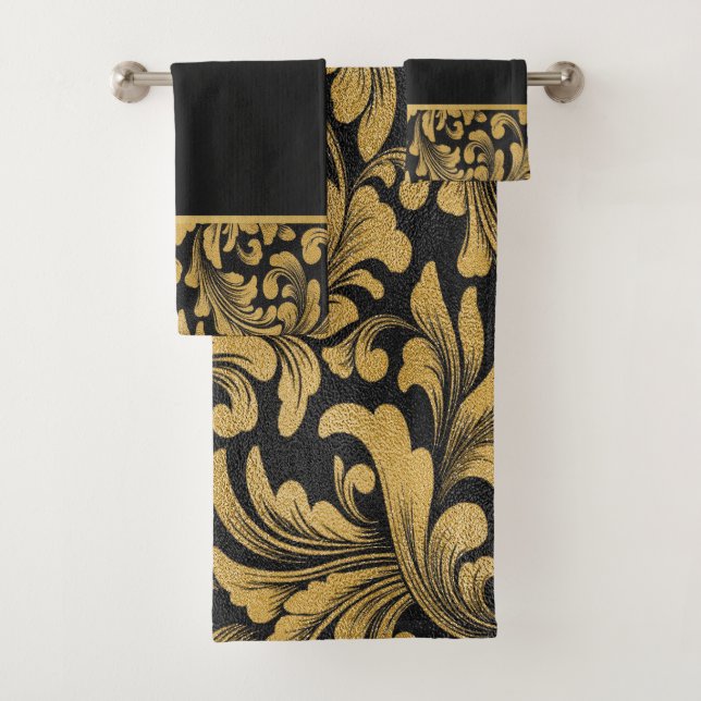 Conjunto De Toalhas Elegante Ouro Antigo com Ondulações Preto (Insitu)