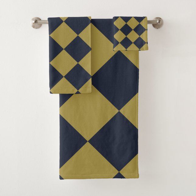 Conjunto De Toalhas Elegante Padrão de Diamante Dourado e Azul-Marinho (Insitu)