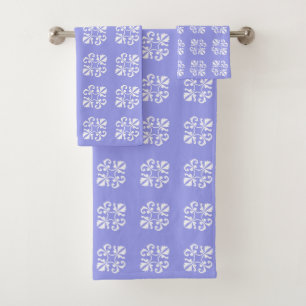 Conjunto De Toalhas Elegante padrão de renda branca em azul claro