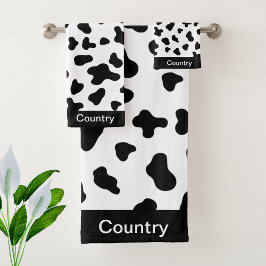 Conjunto De Toalhas Elegante padrão de vaca preto e branco Country Chi