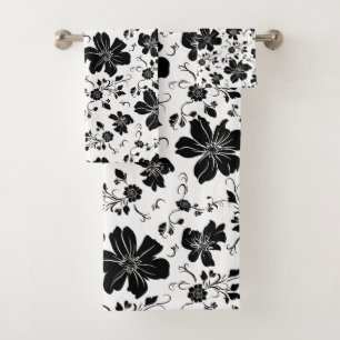 Conjunto De Toalhas elegante padrão floral monocromático branco preto
