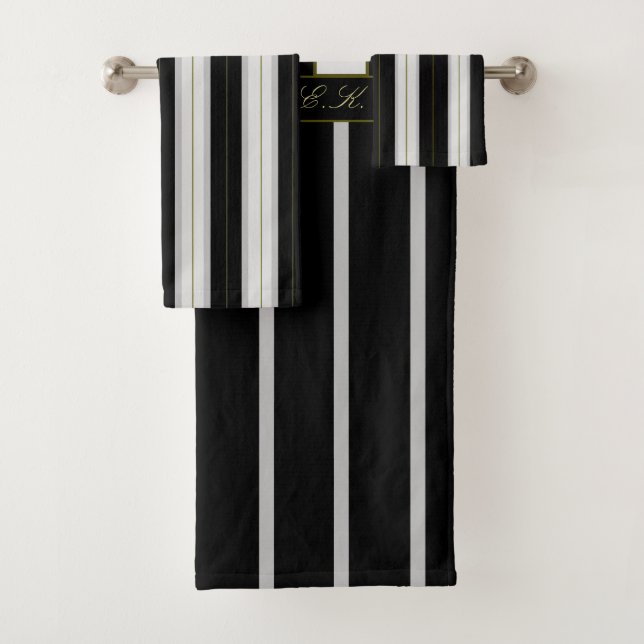 Conjunto De Toalhas Elegante, preto e branco, Dourado, trimado (Insitu)
