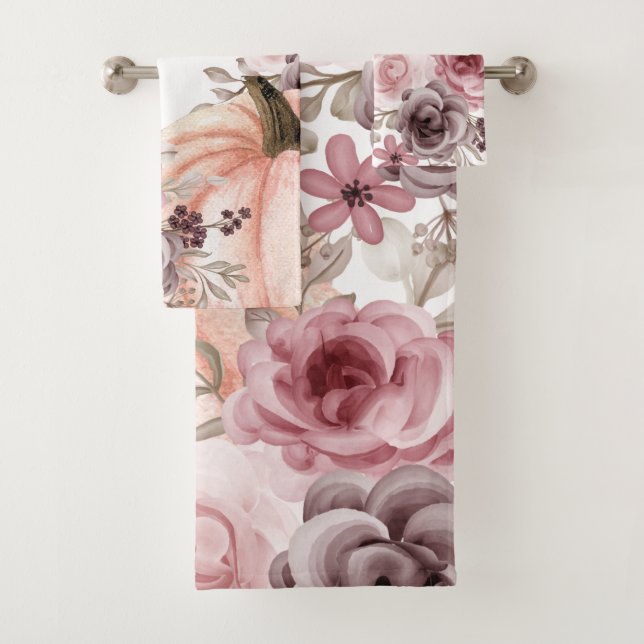 Conjunto De Toalhas Elegante Queda Floral Pumpkin Neutros Aquarela (Insitu)