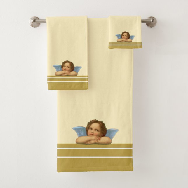 Conjunto De Toalhas Elegante querubim de Rafael em listras de marfim e (Insitu)