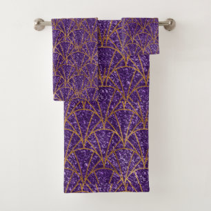 Conjunto De Toalhas Elegante Real Deco Purple Glitter Dourado Geométri