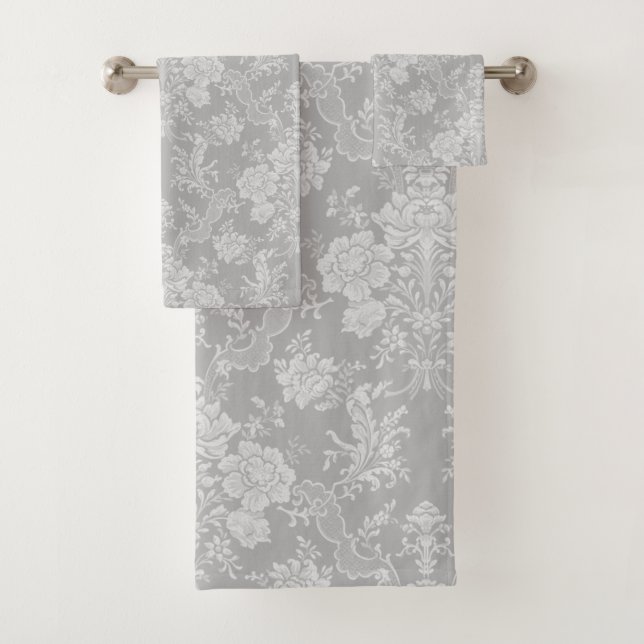 Conjunto De Toalhas Elegante Romântico Cinza Floral Chic (Insitu)