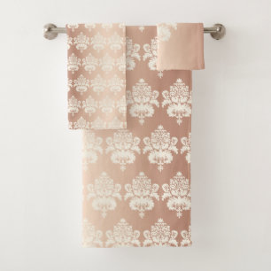 Conjunto De Toalhas Elegante Rosa de brilho brilhante Dourado Damask