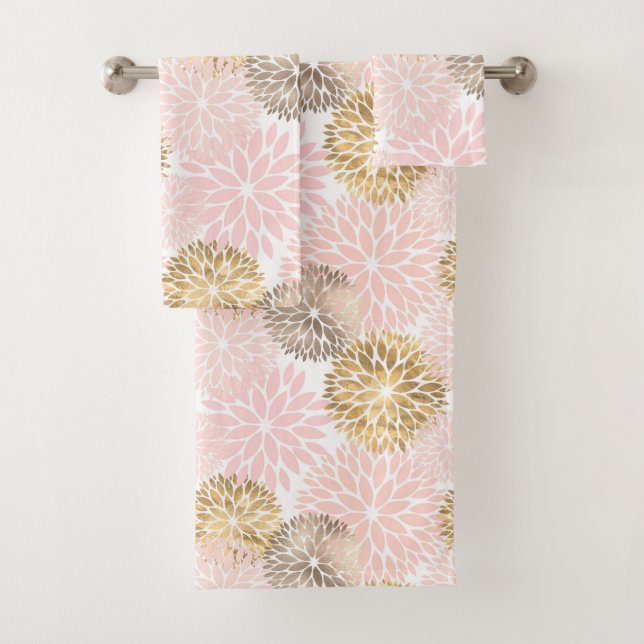 Conjunto De Toalhas Elegante rosa Dourada Dahlia Floral (Insitu)