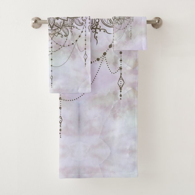 Conjunto De Toalhas Elegante Rosa Quartz Mandala Marble (Insitu)