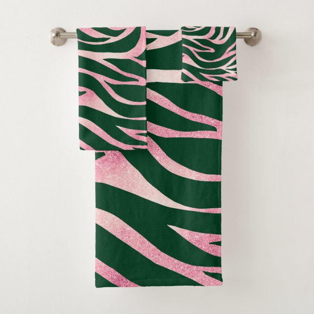 Conjunto De Toalhas Elegante Rosa Verde Dourada Zebra (Insitu)