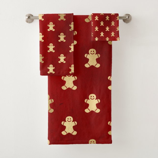 Conjunto De Toalhas Elegante Ruby Red e Dourado Gingercake Man (Insitu)