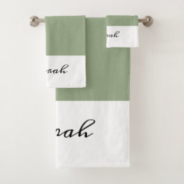 Conjunto De Toalhas Elegante Sage Green Calliografia Nome Bath Totoset