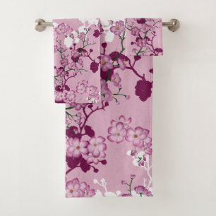 Conjunto De Toalhas Elegante Sakura Pink Burgundy White Cherry Blossom