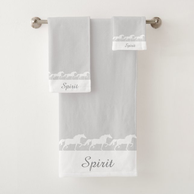 Conjunto De Toalhas Elegante Script e Cavalos Elegantes em Cinza Prata (Insitu)