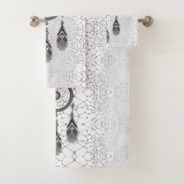 Conjunto De Toalhas Elegante Silver Dreamcatcher Abstrato Bath