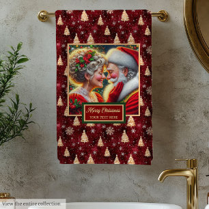 Conjunto De Toalhas Elegante Sr. e Sra. Claus Dourado Trees Bath Towel