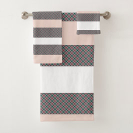 Conjunto De Toalhas Elegante Tartan - Padrão Vermelho - Rosa Verde