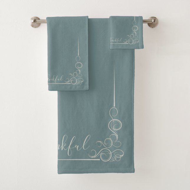 Conjunto De Toalhas Elegante Teal com Cinza Cashmere Agradecimento (Insitu)
