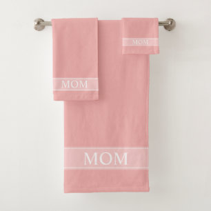 Conjunto De Toalhas Elegante texto editável da mamãe em tons rosa paix