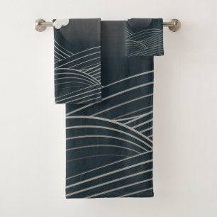 Conjunto De Toalhas Elegante Trabalho de arte branco e preto de ondas