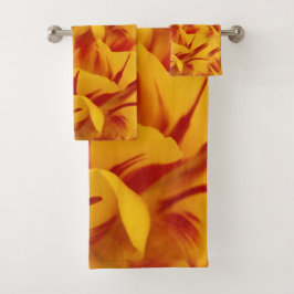 Conjunto De Toalhas Elegante Tulipa Monsella Vermelha Dourada em Duas 