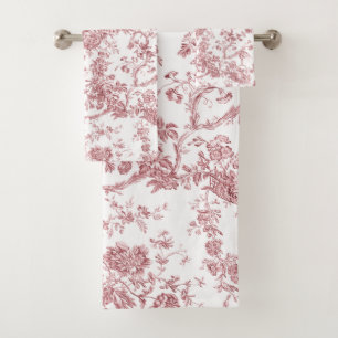 Conjunto De Toalhas Elegante Vintage Francês Gravado Toile-Pink