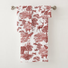 Conjunto De Toalhas Elegante Vintage Red Toile Deer Pattern