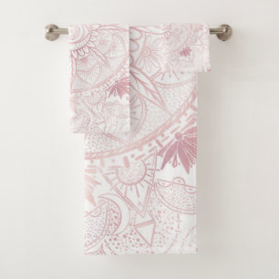 Conjunto De Toalhas Elegante White Rose Dourada Olho Sol Lua Mandala