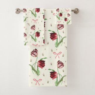 Conjunto De Toalhas Elegantes Arcos e Tulipas em Padrão Floral Vintage