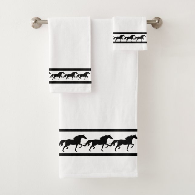 Conjunto De Toalhas Elegantes Cavalos Pretos Modernos e Sofisticados e (Insitu)