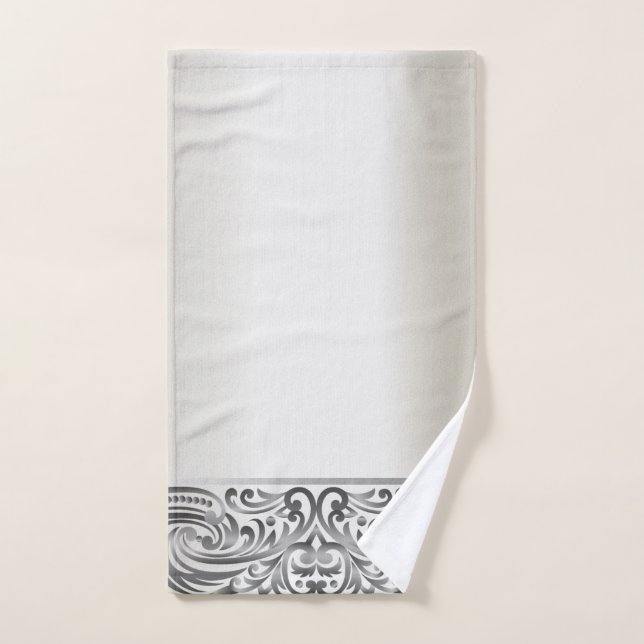 Conjunto De Toalhas Elegantes Espirais Prateadas Chiques (Toalha de mão)