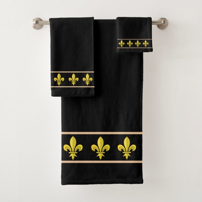 Conjunto De Toalhas Elegantes flores douradas Lis em preto (Insitu)