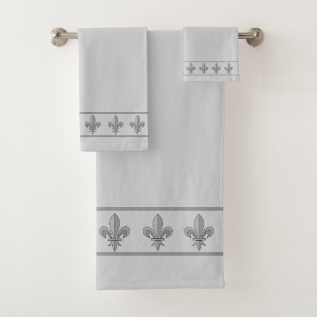 Conjunto De Toalhas Elegantes Flores Lis em Cinza Prata Claro (Insitu)