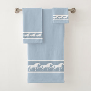 Conjunto De Toalhas Elegantes, Modernos, Cavalos Elegantes em Azul Mar