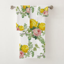 Conjunto De Toalhas Elegantes Rosas Florais Rosa e Amarelo