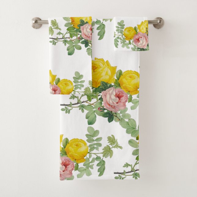 Conjunto De Toalhas Elegantes Rosas Florais Rosa e Amarelo (Insitu)