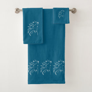 Conjunto De Toalhas Elegantes silhuetas de cavalos brancos e elegantes