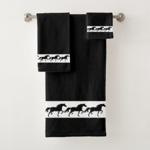 Conjunto De Toalhas Elegantes silhuetas de cavalos pretos estilosos em