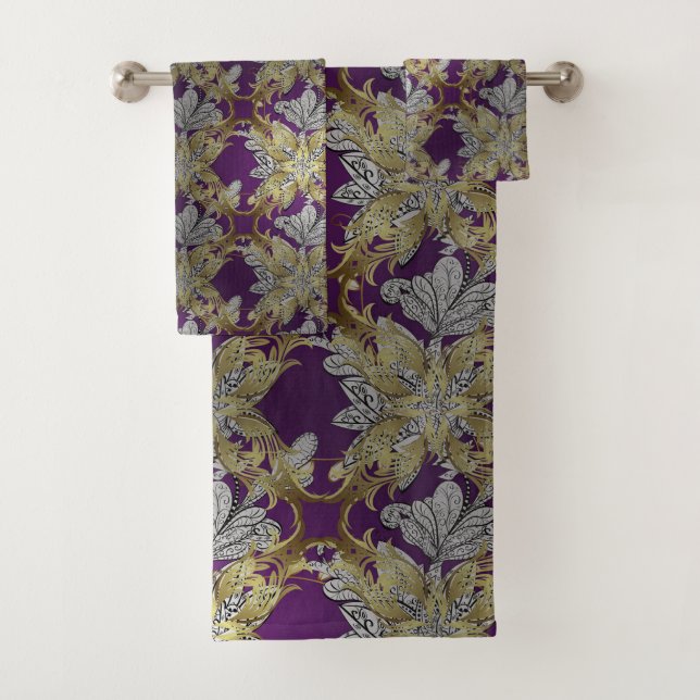 Conjunto De Toalhas Elemen de Ouro Floral EleganteT Fundo Lilac (Insitu)