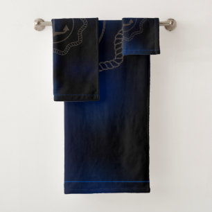Conjunto De Toalhas Elemento Marinho Azul e Preto de Fundo Escuro