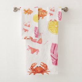 Conjunto De Toalhas Elementos de Praia de Aquarela Tropical de Verão