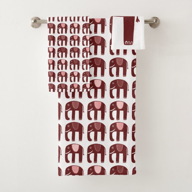 Conjunto De Toalhas Elephant Pattern Red Pink (Insitu)