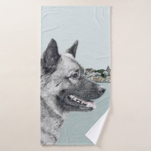 Conjunto De Toalhas Elkhound norueguês na pintura da vila - Arte canin