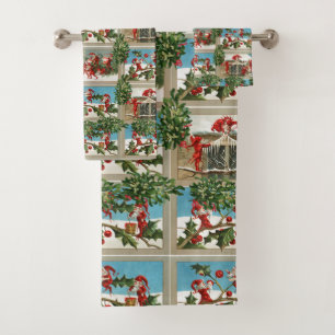 CONJUNTO DE TOALHAS ELVES DE NATAL VERMELHO ENGRAÇADOS,HOLLYBERRIES,M