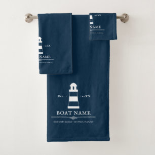 Conjunto De Toalhas Embarcação de farol personalizado Nome azul náu