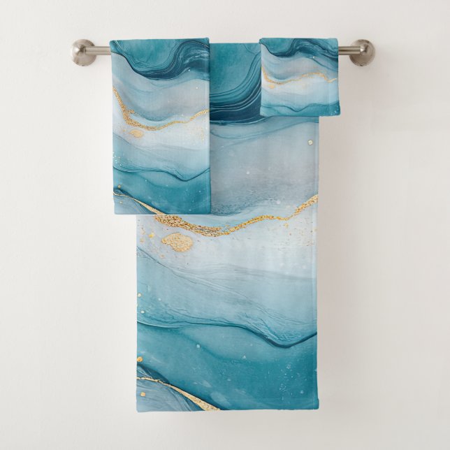 Conjunto De Toalhas Emerald e Dourada Marble Elegance (Insitu)