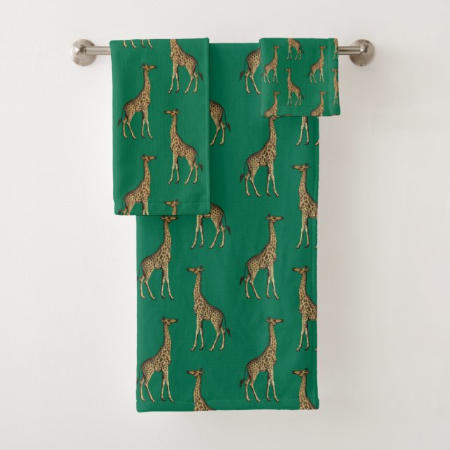 CONJUNTO DE TOALHAS EMERALD GREEN AFRICAN GIRAFFE BATHROOM SET (Insitu)