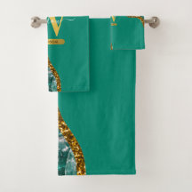 Emerald Green & Dourado Agate Geode Glitter Monogr