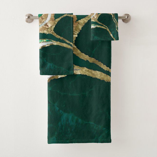 Conjunto De Toalhas Emerald Green e abstrato Dourada (Insitu)